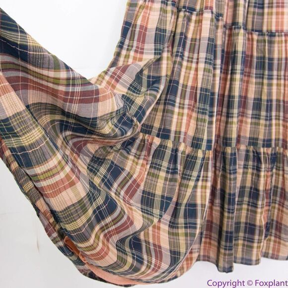 NEW Madewell Flutter-Sleeve Tiered Midi Dress in Plaid, M - Picture 6 of 16